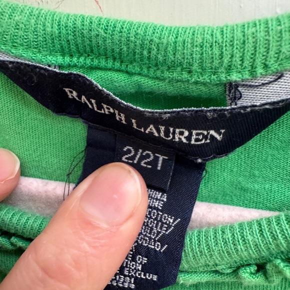 Ralph Lauren 2T Green Short Sleeve Shirt Blouse with Ruffle Sleeves- Minor Hole - Picture 5 of 6